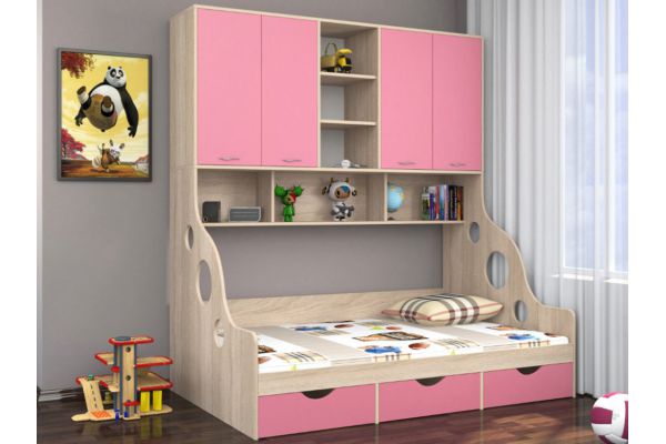 Кровать с антресолью Дельта-21.11 розовая