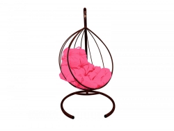 Подвесное кресло Кокон Капля каркас коричневый-подушка розовая