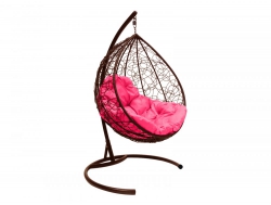 Подвесное кресло Кокон Капля ротанг каркас коричневый-подушка розовая