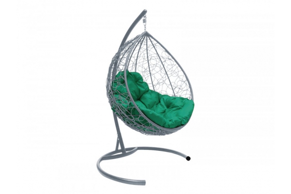 Подвесное кресло Кокон Капля ротанг каркас серый-подушка зелёная