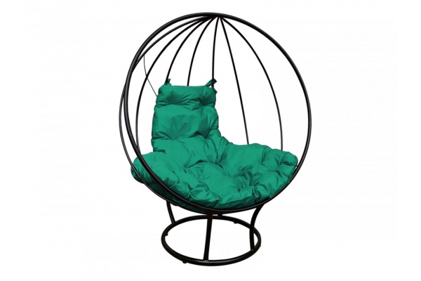 Кресло Кокон Круглый на подставке каркас чёрный-подушка зелёная