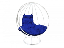 Кресло Кокон Круглый на подставке каркас белый-подушка синяя