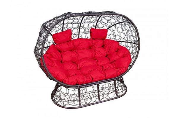 Подвесной диван Кокон Лежебока на подставке каркас коричневый-подушка красная