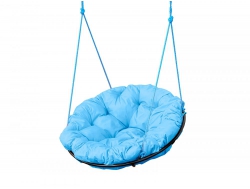 Кресло Папасан подвесное каркас чёрный-подушка голубая