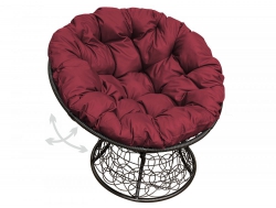 Кресло Папасан пружинка с ротангом каркас чёрный-подушка бордовая