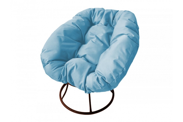 Кресло Пончик без ротанга каркас коричневый-подушка голубая