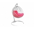 Подвесное кресло Кокон Круглый ротанг каркас белый-подушка розовая