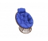 Кресло Папасан мини с ротангом каркас коричневый-подушка синяя
