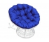 Кресло Папасан пружинка с ротангом каркас белый-подушка синяя