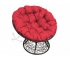 Кресло Папасан пружинка с ротангом каркас чёрный-подушка красная