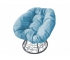 Кресло Пончик с ротангом каркас серый-подушка голубая