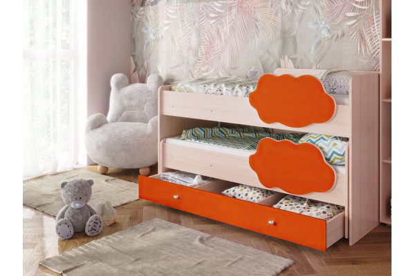 Кровать Соник и ящиком 800х1600 млечный дуб с оранжевым