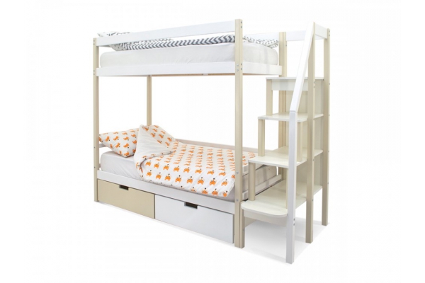 Двухъярусная кровать Svogen с ящиками бежево-белый