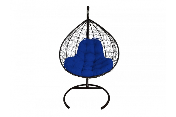 Подвесное кресло Кокон XL ротанг каркас черный-подушка синяя