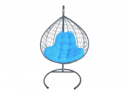 Подвесное кресло Кокон XL ротанг каркас серый-подушка голубая